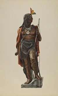 Woodcarving Prints: Cigar Store Indian, 1935/1942. Creators: Maurice Van Felix, Elizabeth Fairchild