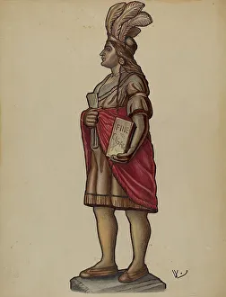 Wooden Indian Prints: Cigar Store Indian, c. 1936. Creator: Bernard Westmacott