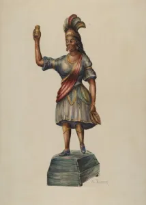 Headdresses Prints: Cigar Store Indian, c. 1937. Creator: Charles Bowman
