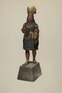 Wooden Indian Prints: Cigar Store Indian, c. 1937. Creator: John Davis