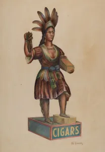 Headdresses Prints: Cigar Store Indian, c. 1938. Creator: Charles Bowman