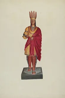 Woodcarving Prints: Cigar Store Indian, c. 1938. Creator: Ralph M. Lewis