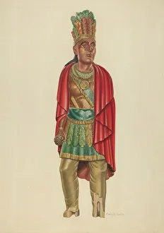 Wooden Indian Prints: Cigar Store Indian, c. 1939. Creator: Emil Hagen