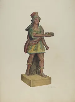 Wooden Indian Prints: Cigar Store Indian, c. 1940. Creator: Raymond Chard