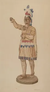 Wooden Indian Prints: Cigar Store Indian, c. 1941. Creator: Clarence W Dawson