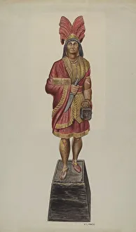 Wooden Indian Prints: Cigar Store Indian, c. 1941. Creator: V. L. Vance