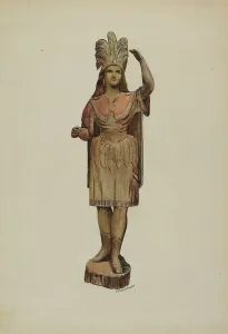 Wooden Indian Prints: Cigar Store Indian, c. 1942. Creator: Mary Edith Brooks