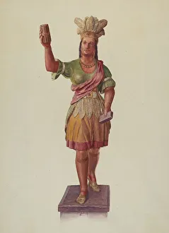 Wooden Indian Prints: Cigar Store Pocahontas, 1935/1942. Creator: Lucille Lacoursiere