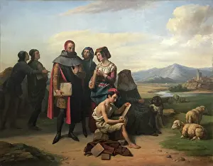 Cimabue and the Young Giotto, 1841. Creator: Prevost, Constantin-Jean Marie (1796-1865)