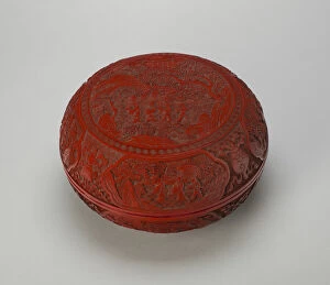 Cinnabar Lacquer Scholar in Landscape Box and Cover, Qing dynasty
