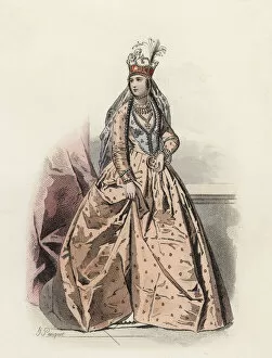 Circassian princess, in the modern age, color engraving 1870