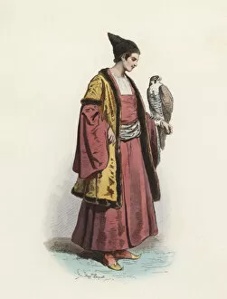 Circassian young man, color engraving 1870