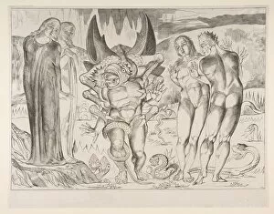 Blake William Gallery: Circle of Theives: Agnello Brunelleschi Attacked By a Six-Footed Serpent, from Dan... ca