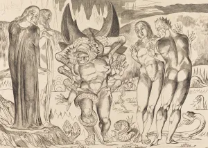 Images Dated 6th July 2021: The Circle of the Thieves; Agnolo Brunelleschi Attacked by a Six-Footed Serpent, 1827