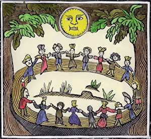 Witchcraft Collection: A circle of witches dancing beneath a full Moon, 19th or early 20th century. Artist