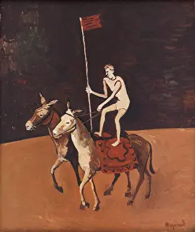 Mule Prints: A Circus Performer on Horses, before 1940. Creator: Cyprian Majernik