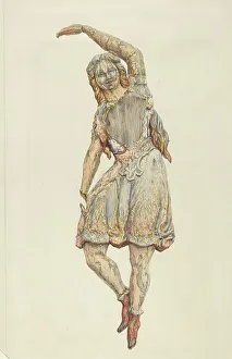 Woodcarving Prints: Circus wagon figure: dancing girl, probably 1938. Creator: Katharine Merrill