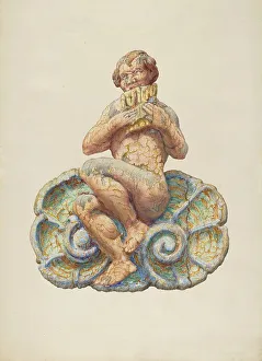Woodcarving Prints: Circus Wagon Figure: Pan, c. 1939. Creator: Katharine Merrill