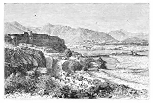 Images Dated 26th February 2008: The Citadel of Attock and a bridge of boats over the Indus, Pakistan, 1895