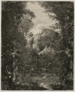 Mountainside Gallery: The Cities beyond the Marsh, 1868. Creator: Rodolphe Bresdin