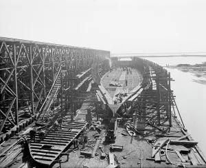 Graving Dock Prints: City of Cleveland, Steamer #168 on the ways, 1907. Creator: Unknown