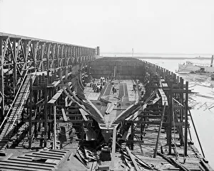 Graving Dock Prints: City of Cleveland, Steamer #168 on the ways, 1907. Creator: Unknown