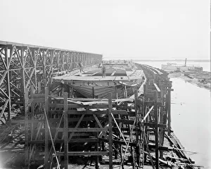 Graving Dock Prints: City of Cleveland, Steamer #168 on the ways, 1907. Creator: Unknown