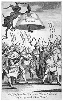 John Stuart Prints: The City cuckolds & Court horned beasts comparing each others beauty, 1770