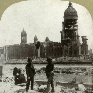 World Wide View Co Prints: City Hall from McAllister St. looking northeast, 1906. Creator: Unknown