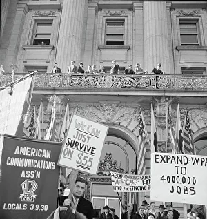 Demonstrating Prints: In front of city hall, San Francisco, California, 1939. Creator: Dorothea Lange