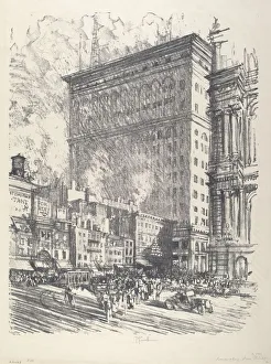Pennell Joseph Prints: City Hall Square and Wanamaker Building, 1912. Creator: Joseph Pennell