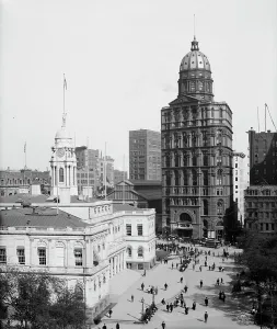 City Hall Prints: City Hall and World Building, New York. c1905. Creator: Unknown