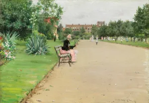 Flower Beds Prints: A City Park, c. 1887. Creator: William Merritt Chase