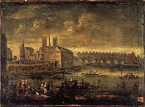 4th Arrondissement Prints: The city and Pont Saint-Michel, around 1650, current 4th arrondissement. Creator: Unknown