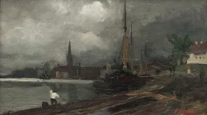 Edvard Perséus Prints: City view with harbor. Study. Creator: Edvard Perseus