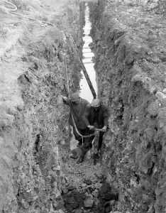 Nottinghamshire Prints: Civil engineers in a trench with a pneumatic drill, Oldcoats, Nottinghamshire, 1961