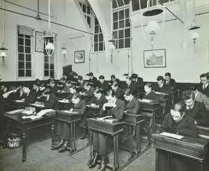 Civil Service Prints: Civil Service class for male students, Hammersmith Commercial Institute, London, 1913