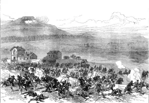 The Civil War in Paris: rout of the Communists at Nanterre by the fire of Mont Valerien, 1871. Creator: C. R