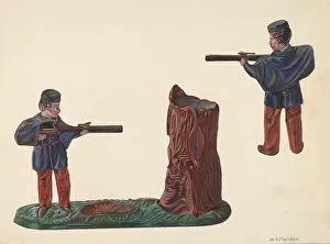 Civil War Soldier & Tree Trunk Bank, c. 1937. Creator: William O. Fletcher