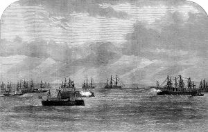 Paddle Steamers Prints: The Civil War in Spain: the Battle of the Escombrera, 1873. Creator: Unknown