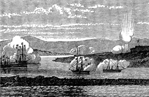 Bombarding Prints: Civil War in Spain: conflict of ships with forts at Cadiz, 1873. Creator: Unknown
