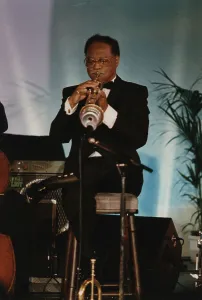 Dinner Jacket Prints: Clark Terry, Jazz Inn Party, Nordwijk, Netherlands, 1989. Creator: Brian Foskett
