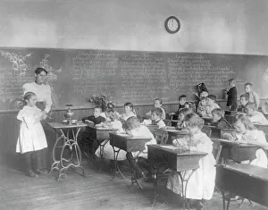 Class in science - studying water vapor, 2nd Division elementary school, Washington, D.C. (1899?). Creator: Frances Benjamin Johnston