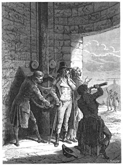 Signalling Gallery: Claude Chappe demonstrating his optical telegraph (semaphore) system in 1793 (c1870)