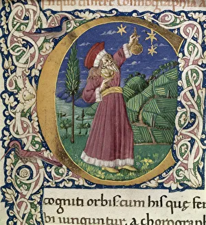 Initial Prints: Claudius Ptolemy. Detail of a historiated initial C (Cosmographia)