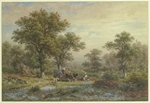 Oxen Prints: Clearing in the oak forest, mid-late 19th century. Creator: Jakob Maurer
