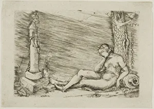 Cleopatra Prints: Cleopatra Lying at the Foot of a Tree, with a Term, 1515. Creator: Master of 1515
