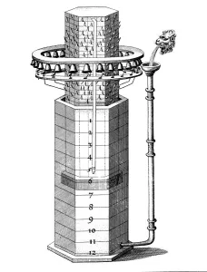 Timepiece Prints: Clepsydra (water clock) indicating hours and chiming, 1617-1619