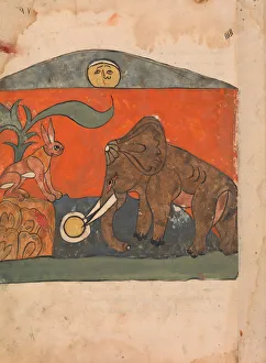 Kalilah Wa Dimnah Prints: The Clever Hare with the King of the Elephants at the Spring of the Moon... 18th century