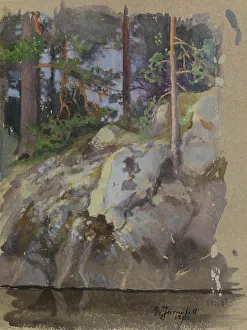 Pines Prints: Cliff, 1895. Creator: Eero Jarnefelt